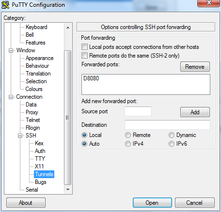 Creating an SSH tunnel for SOCKS proxy